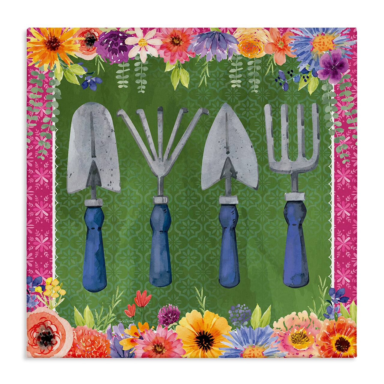 Stupell Industries Gardening Tools & Floral Border Canvas Wall Art